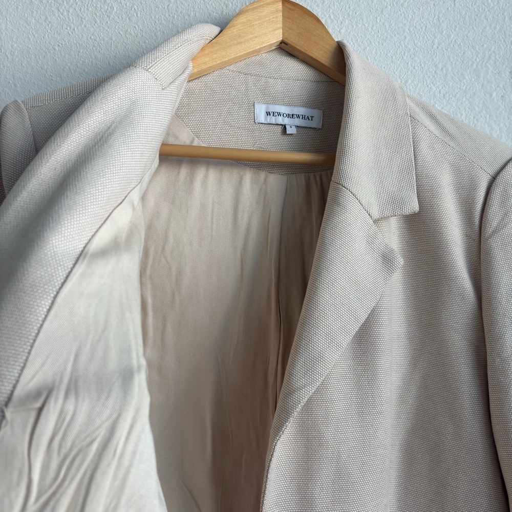 WeWoreWhat Tweed Relaxed Single Breasted Oversized Blazer Jacket Beige Small - Picture 13 of 13